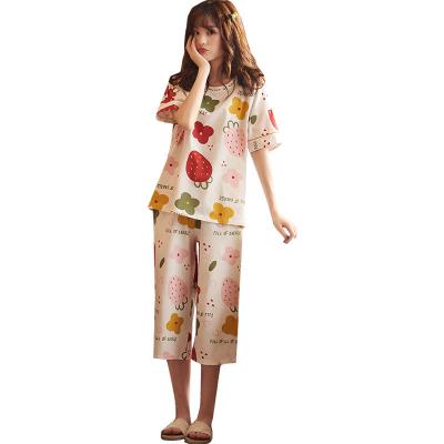 China Breathable Modal Short Sleeve Cropped Pants Plus Size Kids Cartoon Print Pajamas Suit For Women for sale