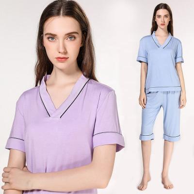 China QUICK DRY modal short sleeve cropped slim pants loungewear night suit for ladies for sale