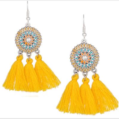 China High Quality Fringed Long Drop Tassel Earrings Fashion Vintage Dangle Flower Bohemian Earrings For Women Party Earrings Ethnic Jewelry for sale