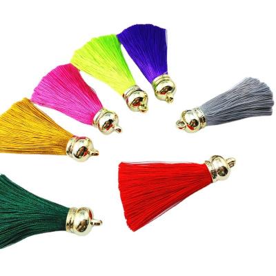 China Fashion Jewelry Accessories Poncho For Women Key For Elasticity 7cm Metal Hat Tassel Polyester Earring Tassel Super Fringe Pendant for sale