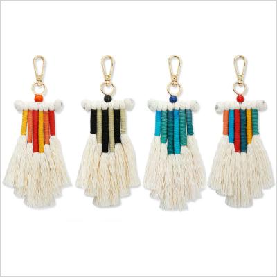 China Home Decor Handmade Woven Hanging Wooden Nursery Bead Tassels Decoration Beautiful Holder High Quality Women Car Keychain Rainbow Keychain for sale