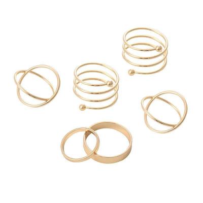 China Fashion High Quality Simple Punk Style Exquisite Jewelry Ring Hollow Geometric Joint Personality Ring Light Luxury Niche Design 6 Pieces for sale