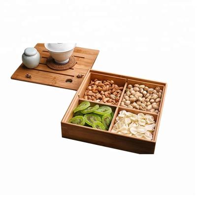 China Sustainable Bamboo Candy Compartment Box , Nuts Storage Box With Lid for sale