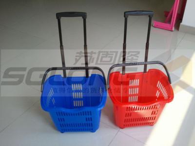 China Supermarkt Plastic het Winkelen Mand met Wielen, Bever Rolling het Winkelen Mand Te koop