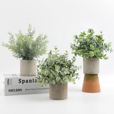 China Potted Amazon Eucalyptus Plants Mini Faux Greenery Artificial Plastic Office Home Desk Decoration for Home Office Room Decoration for sale