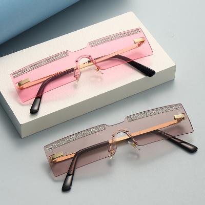 China Rimless Rectangular Rimless Women Metal Frameless Sunglasses Gold For Men Fit Sun Glasses UV400 for sale