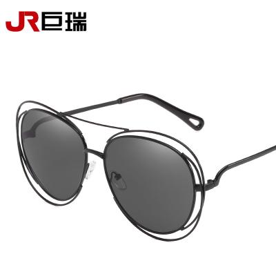 China New Fashion Sun Glasses Trend Fashion Ocean Leaf Sunshade Mirror Metal Double Circle Cavity Sunglasses for sale