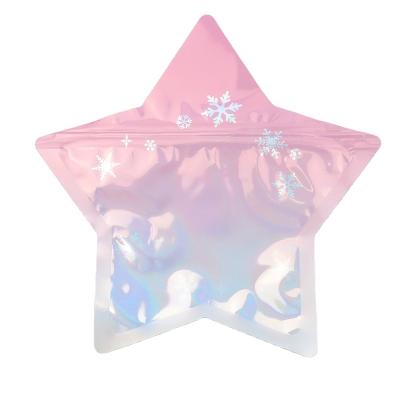 China Custom Exquisite Star Ziplock Printing Logo High Poly Barrier Bag With Window Engraving Printing Packaging Bags for sale