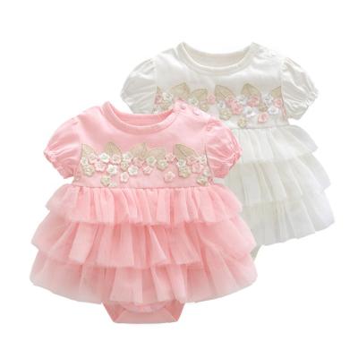 China Baby Cotton Bodysuits Wholesale Newborn Baby Summer Hot Custom Cotton Lace Rompers for sale