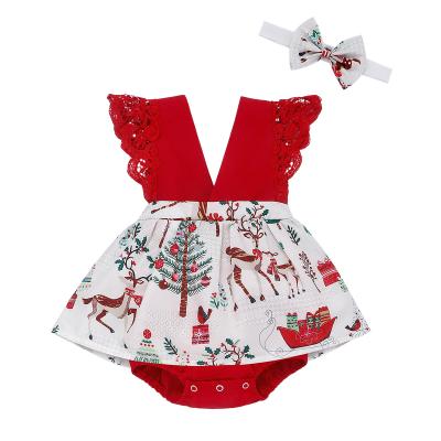 China Polyester/Cotton Christmas Baby Jumpsuit Skirt Reindeer Baby Romper Cotton Jumpsuit for sale