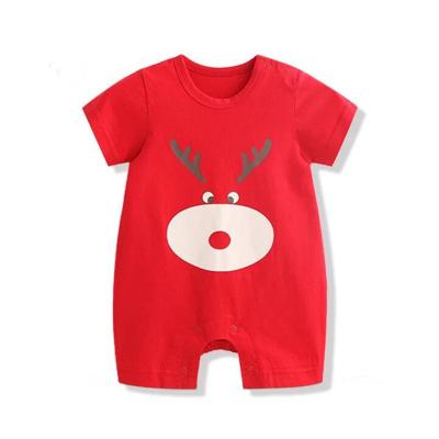 China Unisex Polyester/Cotton Christmas Baby Clothes Holiday Style Jumpsuit Baby Cotton Romper Newborn Short Sleeve Red Jumpsuit for sale