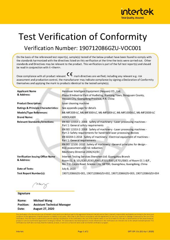 Test Verification of Conformity - Shenzhen Herolaser Equipment Co., Ltd.