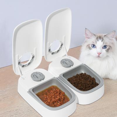 China Automatic 350ml x 2 Rolls Auto Feeding Bowl Smart Auto Cat Feeder Timer Setting Ice Pack Cat Feeder for sale