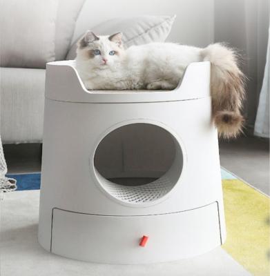 China Petnessgo Large Cat Litter Box Toilet Portable Viable White Pet Furniture Cleaning Sandbox For Cats for sale