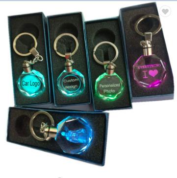 China Promotion Gift Wholesale Customized LED Crystal Keychain Luminous Key Pendant Promotional Gift With Car Brand Logo for sale