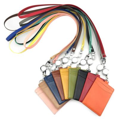 China PU Leather ID Badge Card Holder Lanyard Lanyard ID Badge Lanyard with Retractable Badge Reel for sale