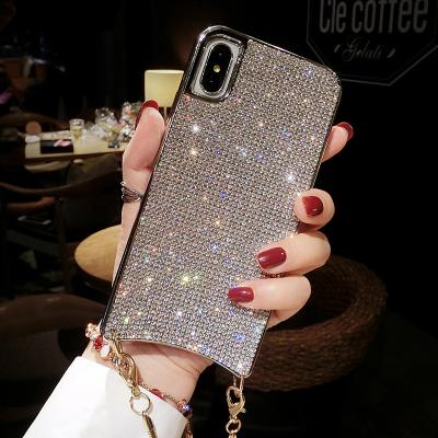 China Bling hair band girls accessories rhinestone phone case with chain for iphone 11 pro max bling shiny phone cases 2021 for sale