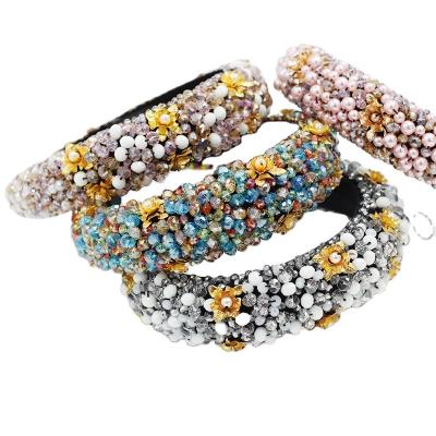 China Beaded Headband Hair Circle Beaded Padded Headband For Women Gold Ball Teardrop Crystal Small Flower Embellished Headband Beaded Hair Circle for sale