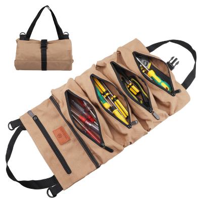 China Tool Roll Up Tool Roll Hanging Bucket Car Camping Gear Bag Canvas Tool Roll Up Bag Car Folder Storage Bag Organizer Tool Roll for sale