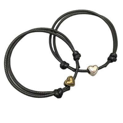 China 2PCs/Set Lovers' Punk Bracelets Lovers' Bronze And Antique White Coffee Red Rope Black Bangle Heart Couples Bracelets For Women Gifts for sale