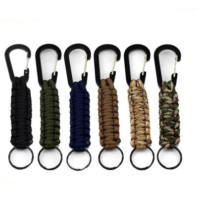 China Promotional Gifts Hand Braided Aluminum Alloy Carabiner Hang Carabiner Chain Umbrella Quick Rope Chains Black Key Braided Key Chain for sale