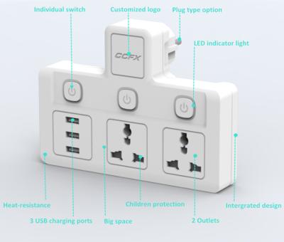 China Hot Selling 3 Port USB Power Adapter Travel Residential / Multipurpose Plug, Switch Socket for sale