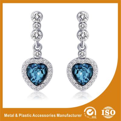 China Trendy Unique Diamond Metal Earrings Jewellery With Blue Crystal for sale