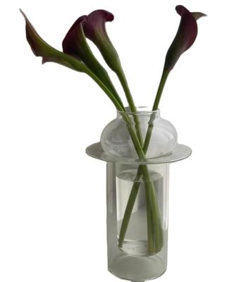 China Contemporary Custom Colorful Creative Double Layer Glass Bud Vase For Home Decoration for sale