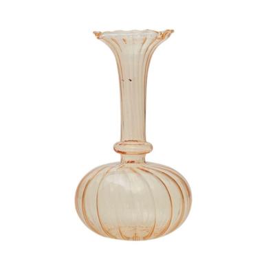 China Minimalist Custom Hand-Blown Clear Striped Style Single Flower Glass Vase For Flower Arrangement for sale