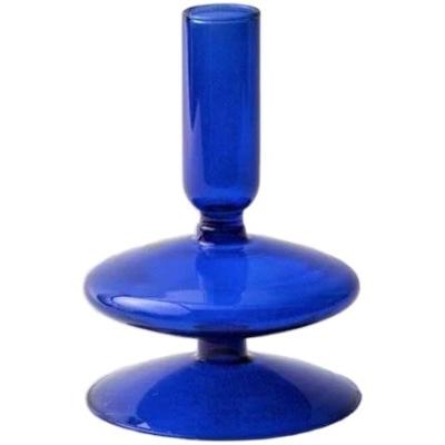 China Glass Fork Art Handblown Borosilicate Indigo Blue Bubble Flower Vase Candlestick Holders For Wedding Party Favors Home Decor for sale