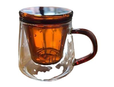 China Sustainable Custom Hand-Blown Heat Resistant Colored Glass Tea Mug With Infuser And Handle for sale