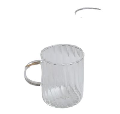 China Wholesale Disposable Customized Coffee Mug Transparent Clear Ribbed Tea Cup And Daily Use Breakfast With Handle Ripple Glass Mug for sale