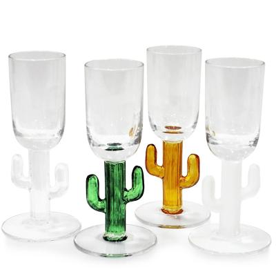 China Custom Clear Cactus Stem Hand Blown Borosilicate Glass Cactus Stem Heat Resistant Wine Glasses for sale