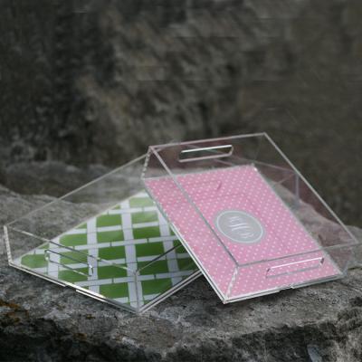 China Eco-friendly Clear Acrylic Serving Tray Eco-Friendly With Printing Paper Inserted for sale