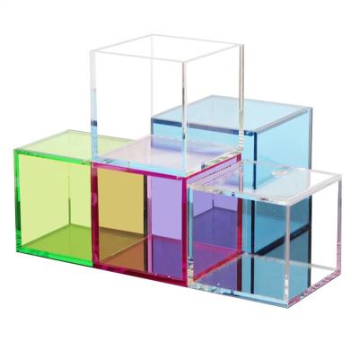 China Fluorescent Color Wholesale Acrylic 5 Sided Box for sale