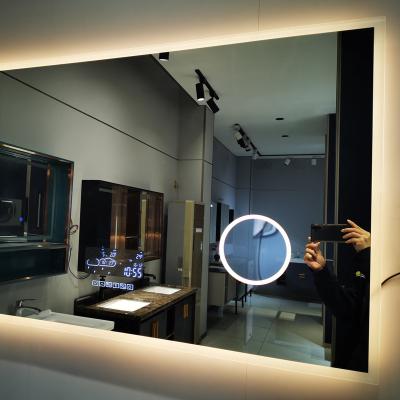 China New Model Magnifying Bathroom Mirror Led Lighted Vanity Mirror With Fog Light, Bluetooth Music And Calendar for sale