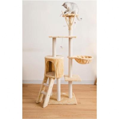 China Sustainable Modern Wood Cat Tower For Cat Condo Multilevel Indoor For Large Pet With Lining Posts for sale