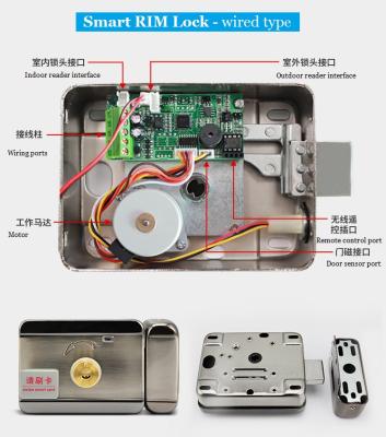 China Residential Home RFID Electric Rim Lock Smart Card Reader With Remote Control For Access Control System for sale