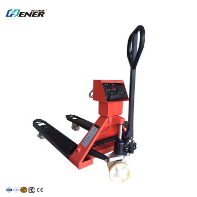 China Carbon Steel 2 or 3 Ton Pellet Jack Weighing Hand Pallet Scale with Indicator Optional for sale