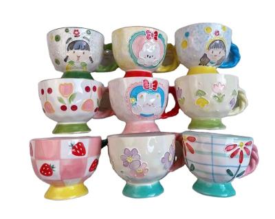 China Contemporary Hand Painted Cartoon Breakfast Mug With Handle Lid Cartoon Mug Product for sale