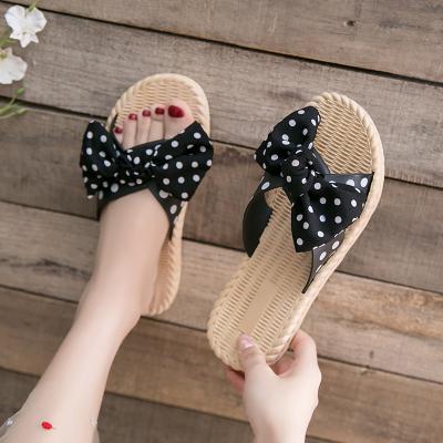 China 2022 New Bow Fashion Female Leisure Sweat-absorbent Cute Soft Bottom Bathroom Use Dual-use Slippers for sale