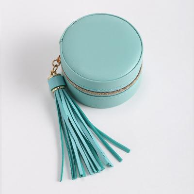 China Tiny Jewelry Travel Box Vintage Tassel Classic Personalized Leather Outside Velvet Inside Round Jewelry Organizer Double Layer Jewelry Case Boxes for sale