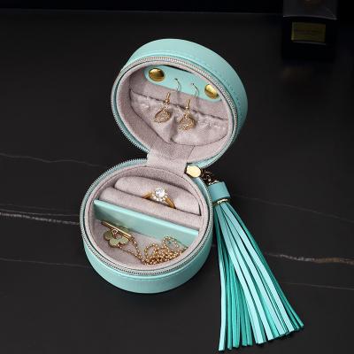 China Mini Cute Tassel Classical Dark Jewelry Travel Box/White PU Jewelry Organizer Acrylic Earring Necklace Jewelry Storage Green Leather Bag for sale