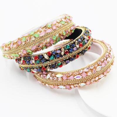 China Daily life 2023 European and American baroque women's hair band fashion colored diamond headband for sale