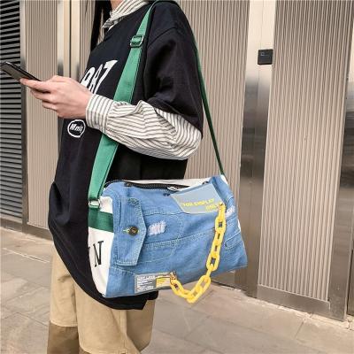 China Modern Custom Logo Women Denim Chain Bucket Bag Shoulder Sling Quilting Bag for sale