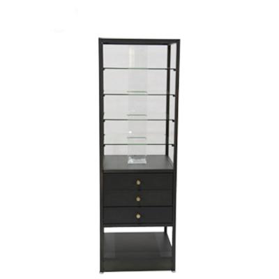 China Hot Retail Eco-Friendly Retail Display Cabinet Jewelery Display Cabinet Black Aluminum Glass Jewelry Display Cabinet for sale