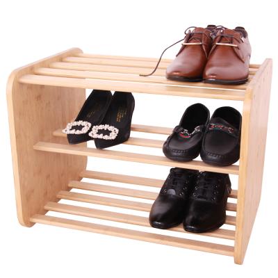 China Customized bamboo shoe rack traditional style wooden 3 tier durable bamboo shoe rack for home and office for sale