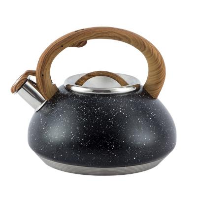 China Durable Thickened Heavy Bottom Stainless Steel Whistling Kettle With Wood Pattern Nylon Handle for sale