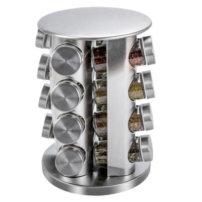 China Viable 16 Bottles 430 Stainless Steel Glass Condiment Bottle 360 ​​Rotating Seasoning Spice Rack Set for sale