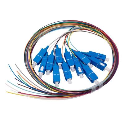 China Telecommunication Network SC UPC 12 Fibers OS2 Unjacketed Mode 0.9mm Unjacketed Single Group Fiber Optic Color Coded Pigtail 1m (3ft) for sale